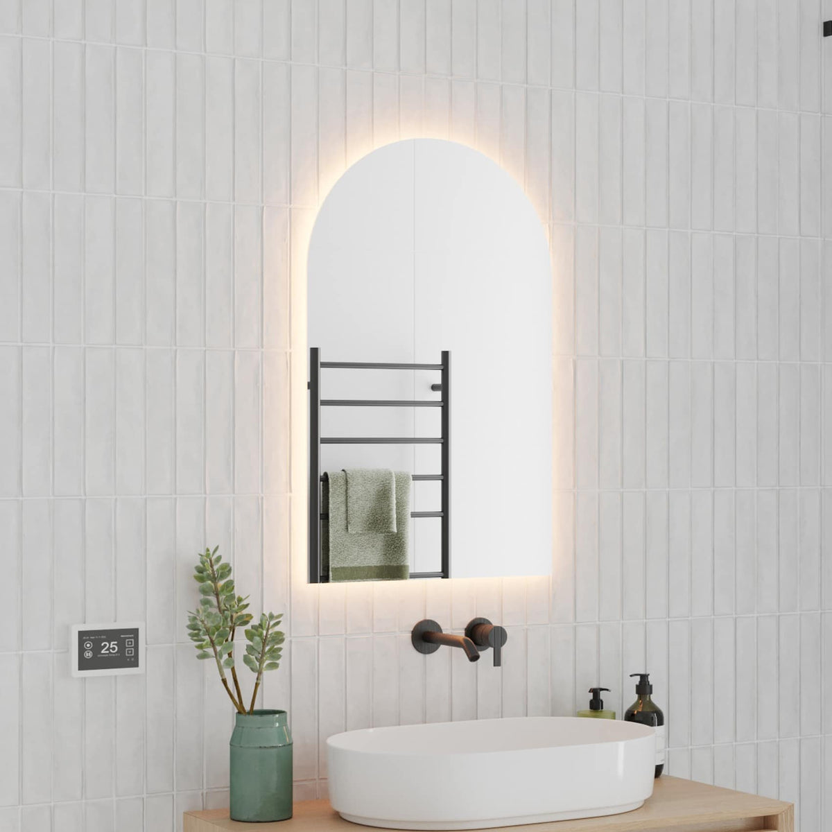 Backlit Arch Shape Mirror with Warm Light - Includes Mirror Demister