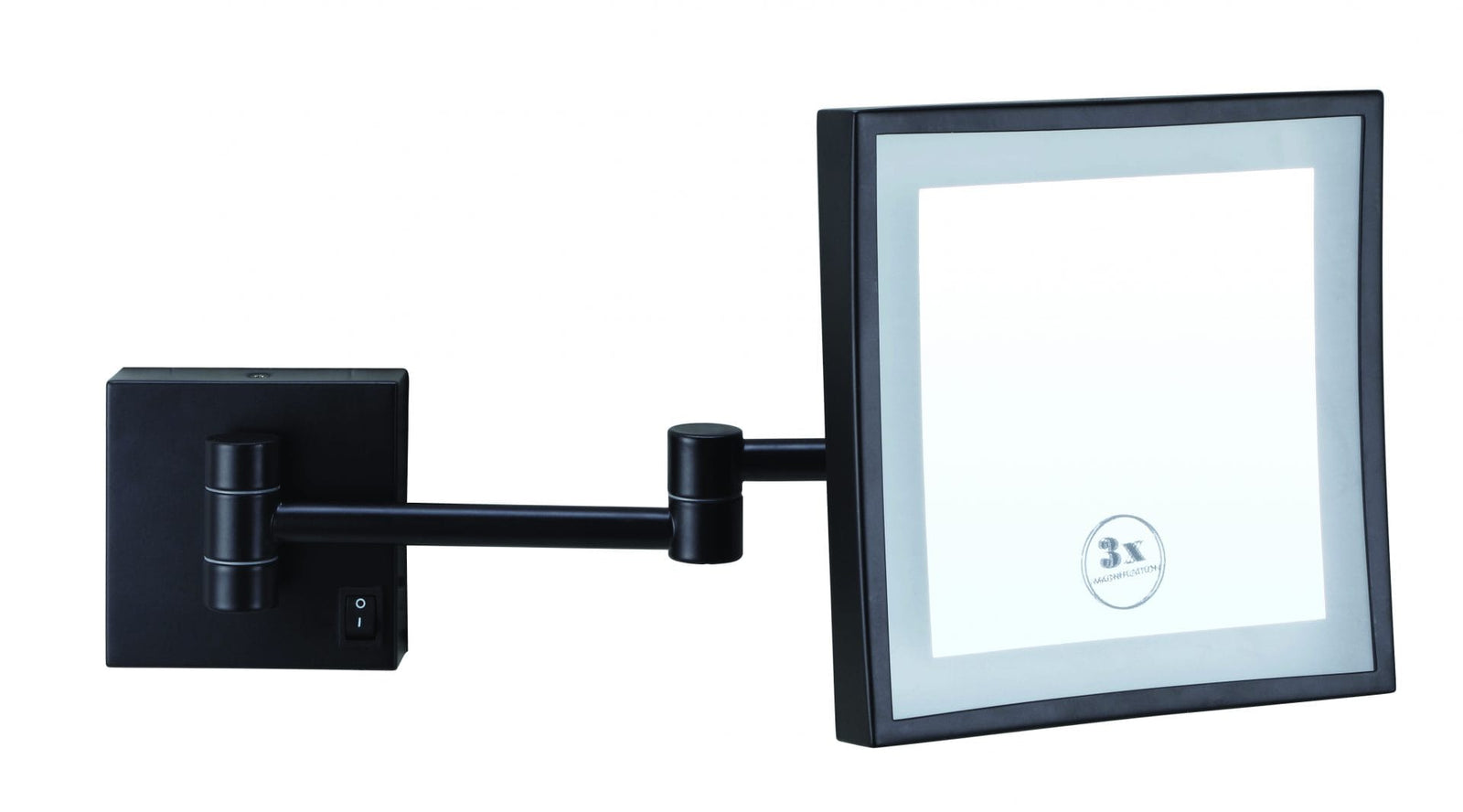 3x Magnification Matt Black Wall Mounted Shaving Mirror, 200 x 200 mm with Concealed Wiring