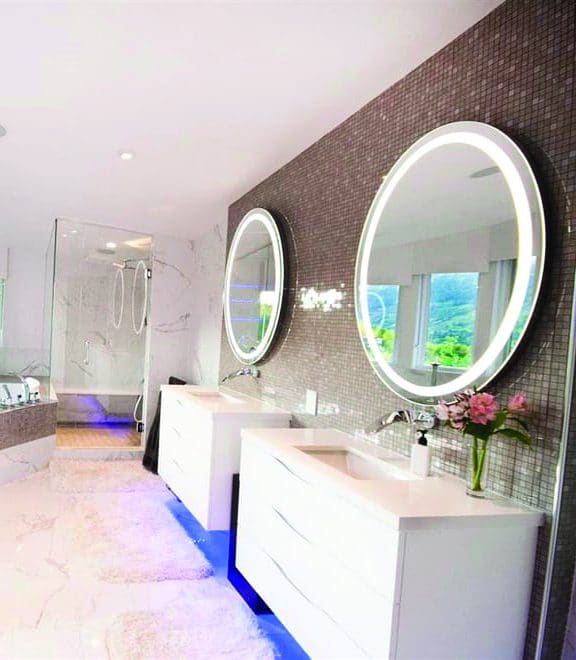 Backlit Round Mirror with Border Cool Light