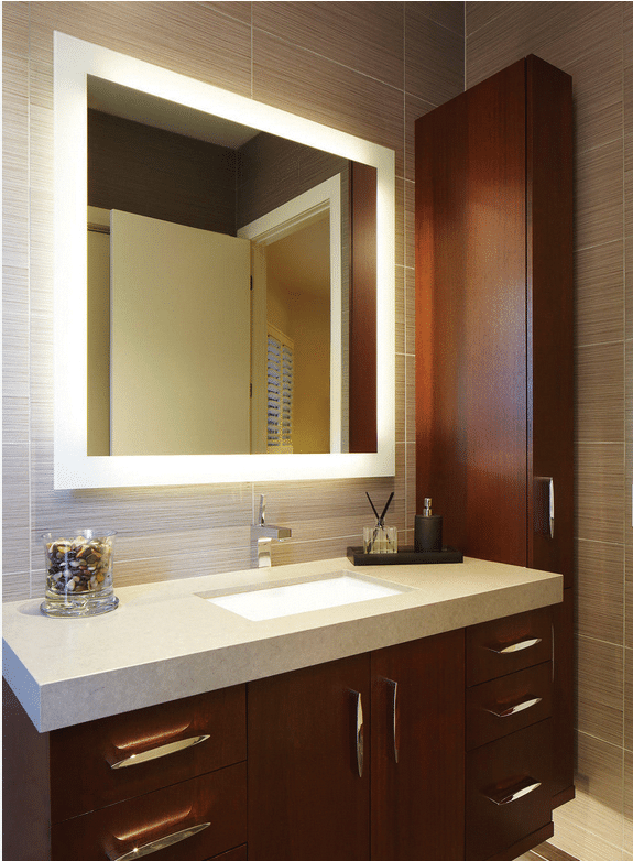 Backlit Rectangular Mirror Without Border Cool - Includes Mirror Demister