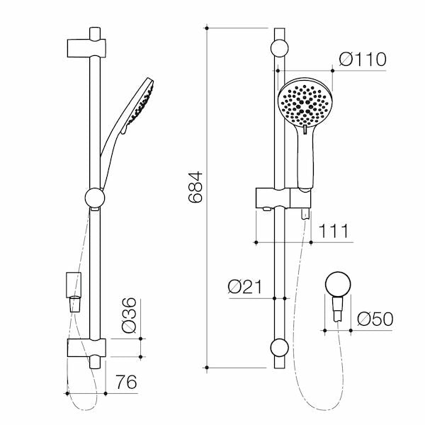 Stylus Basis Round Rail Shower (4 Star)