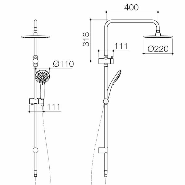 Stylus Basis Round Rail Shower with Overhead (4 Star)
