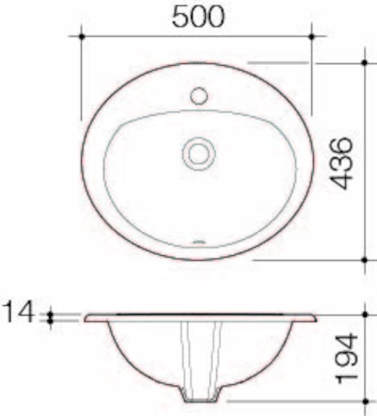 Stylus Basis Vanity Basin - 1 tap hole