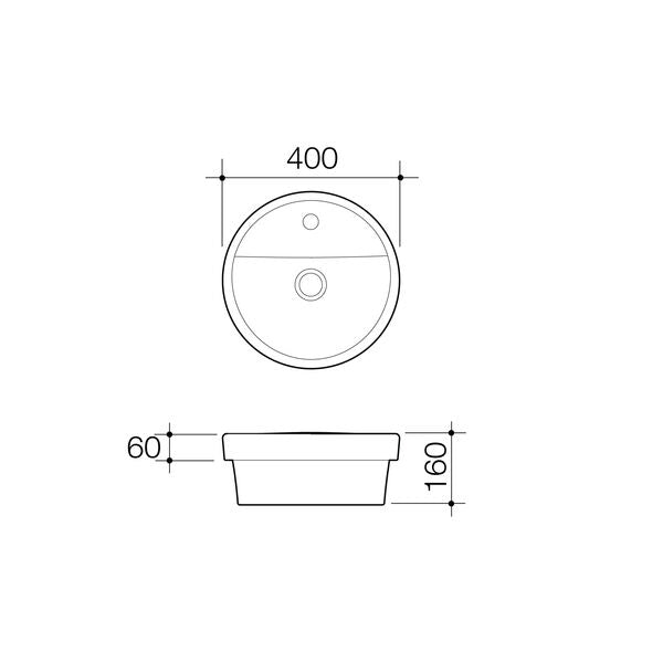 Stylus Basis Inset Basin - Round - 1 tap hole