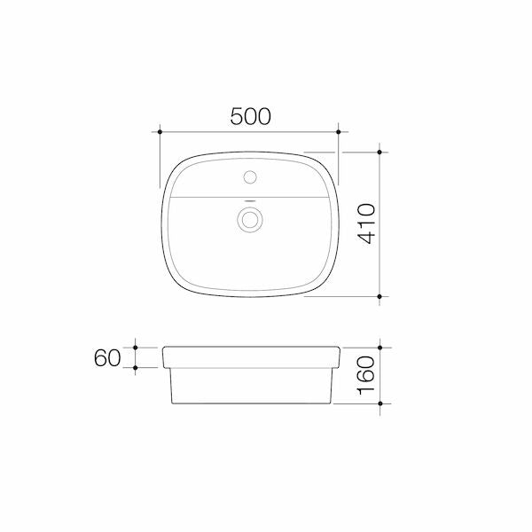 Stylus Basis Inset Basin - Rectangle - 1 tap hole