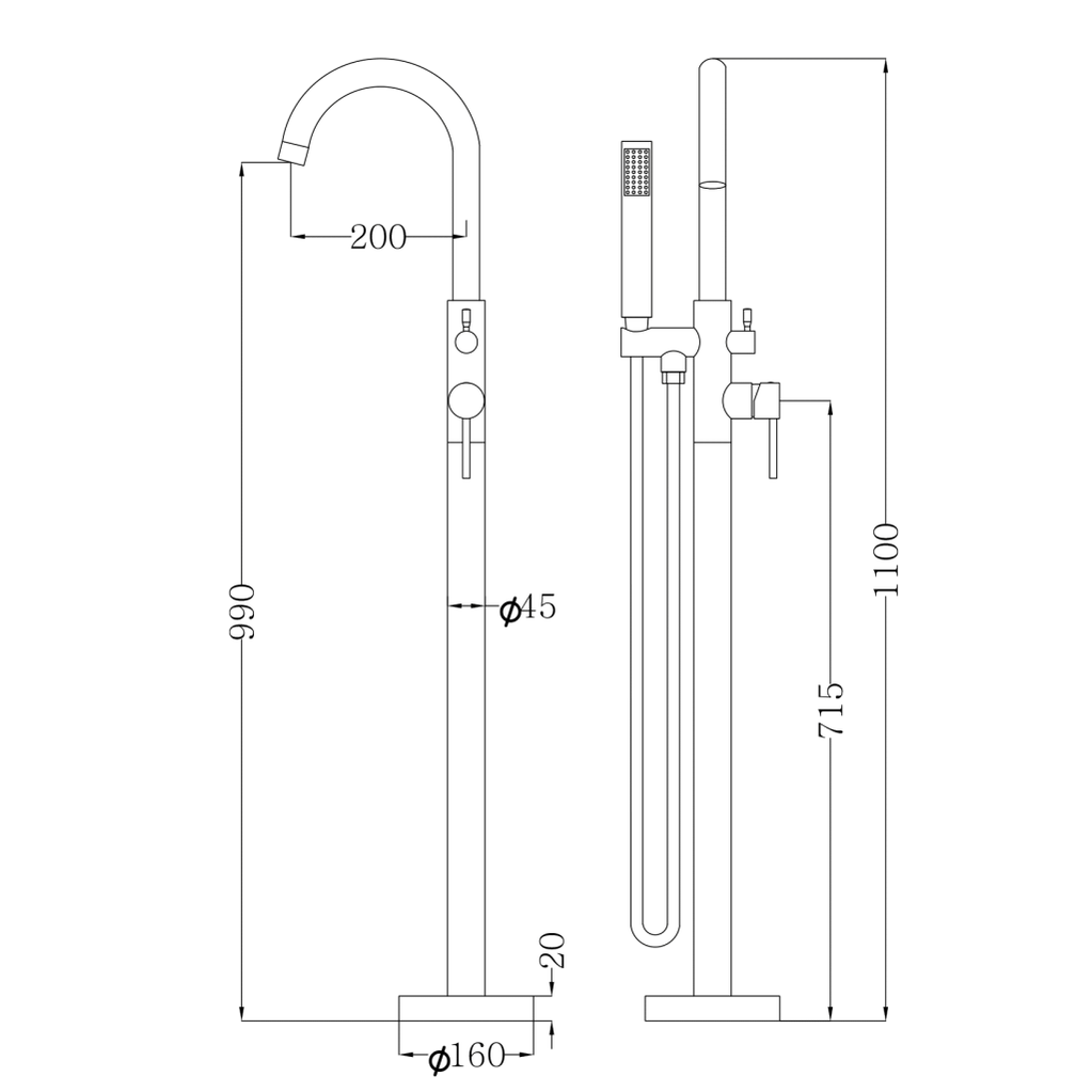 Bella Vista LVB Mica Freestanding Bath Mixer with Hand Shower