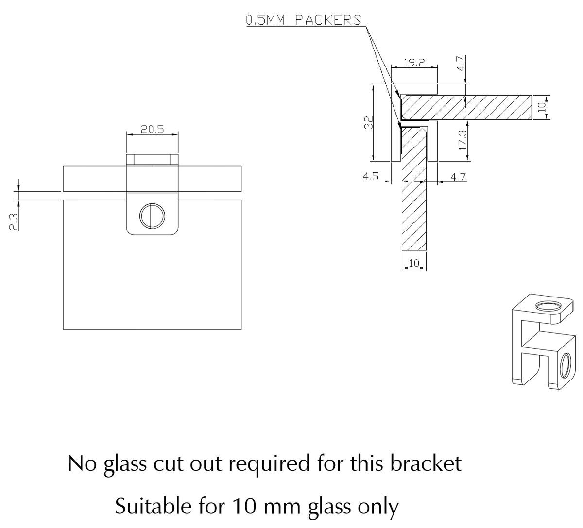 Bella Vista Shower Screen Top Plate Bracket - dimensions and specifications