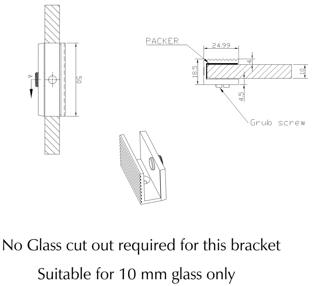 Shower Screen Wall Bracket – Fluted