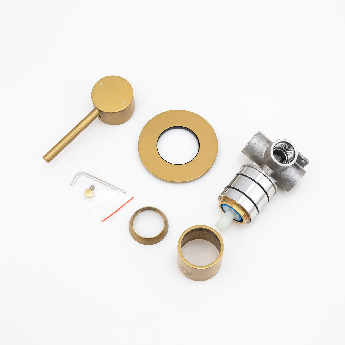 LUCID PIN - Brushed Brass Wall Mixer ( 80MM Cover Plate)