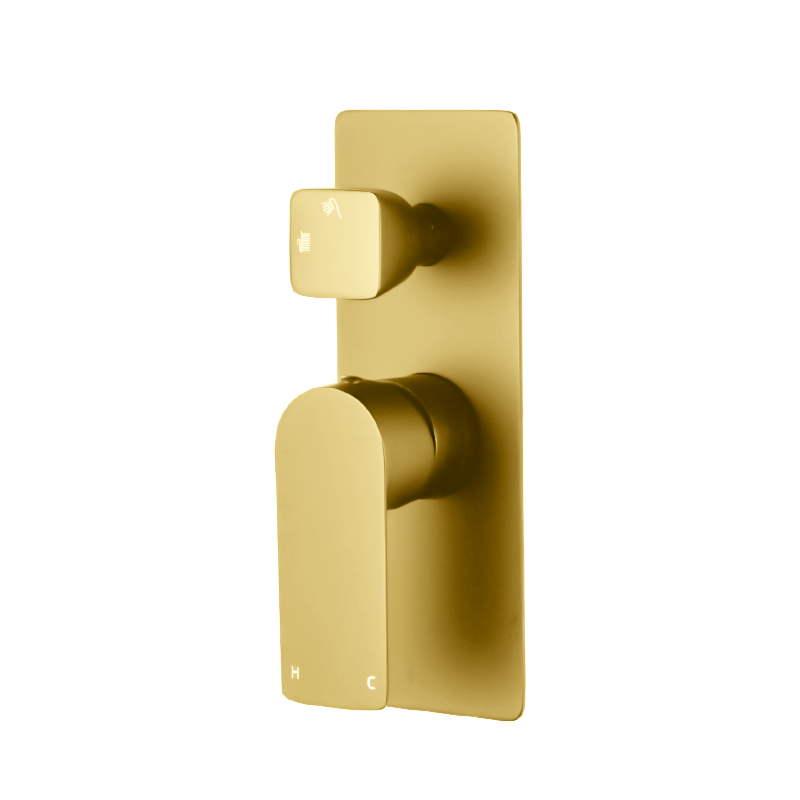 VOG Series Solid Brushed Brass Bath/Shower Wall Mixer with Diverter Wall Mounted(color up)