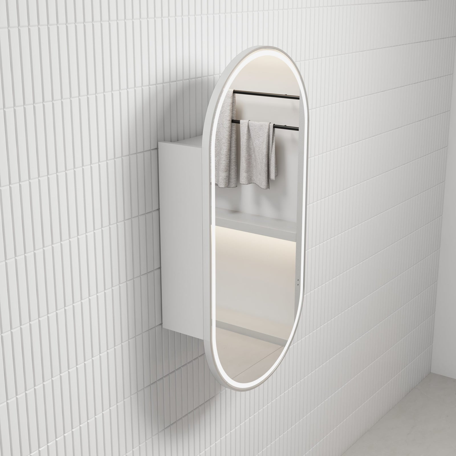Aulic Beau Monde Oblong LED Shaving Cabinet Matte White Brushed Gold