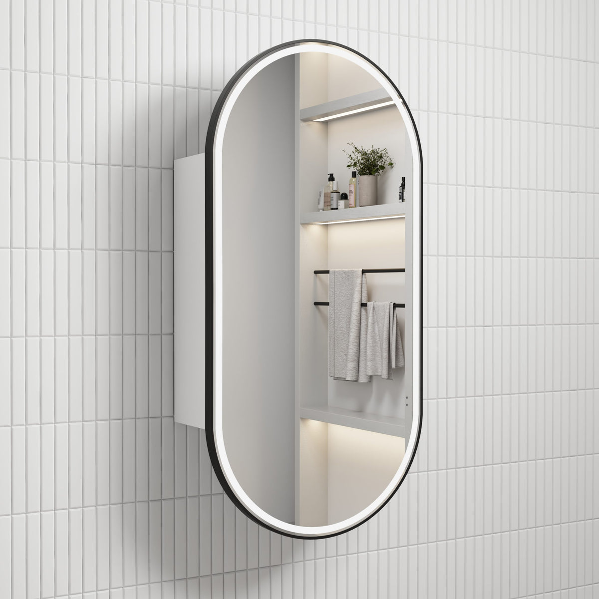Aulic Beau Monde Oblong LED Shaving Cabinet Matte White Matte Black