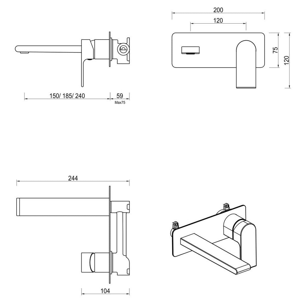 Bella Vista Beki Wall-Spout Combo - 1P - TRIM KIT ONLY