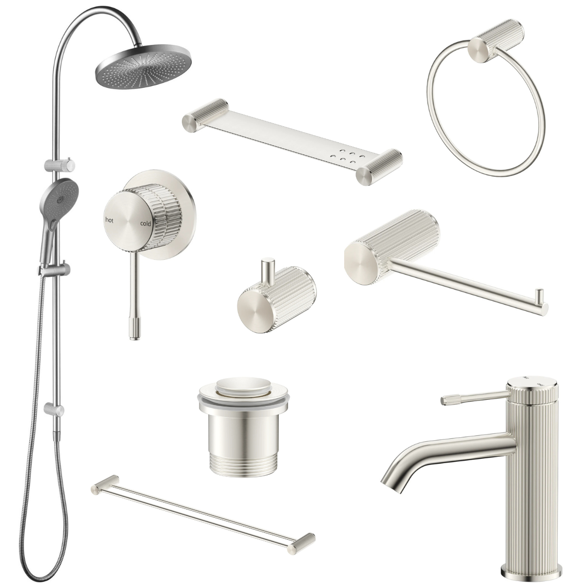 Bella Vista Mica Fluted 9-Piece Bathroom Package | Brushed Nickel