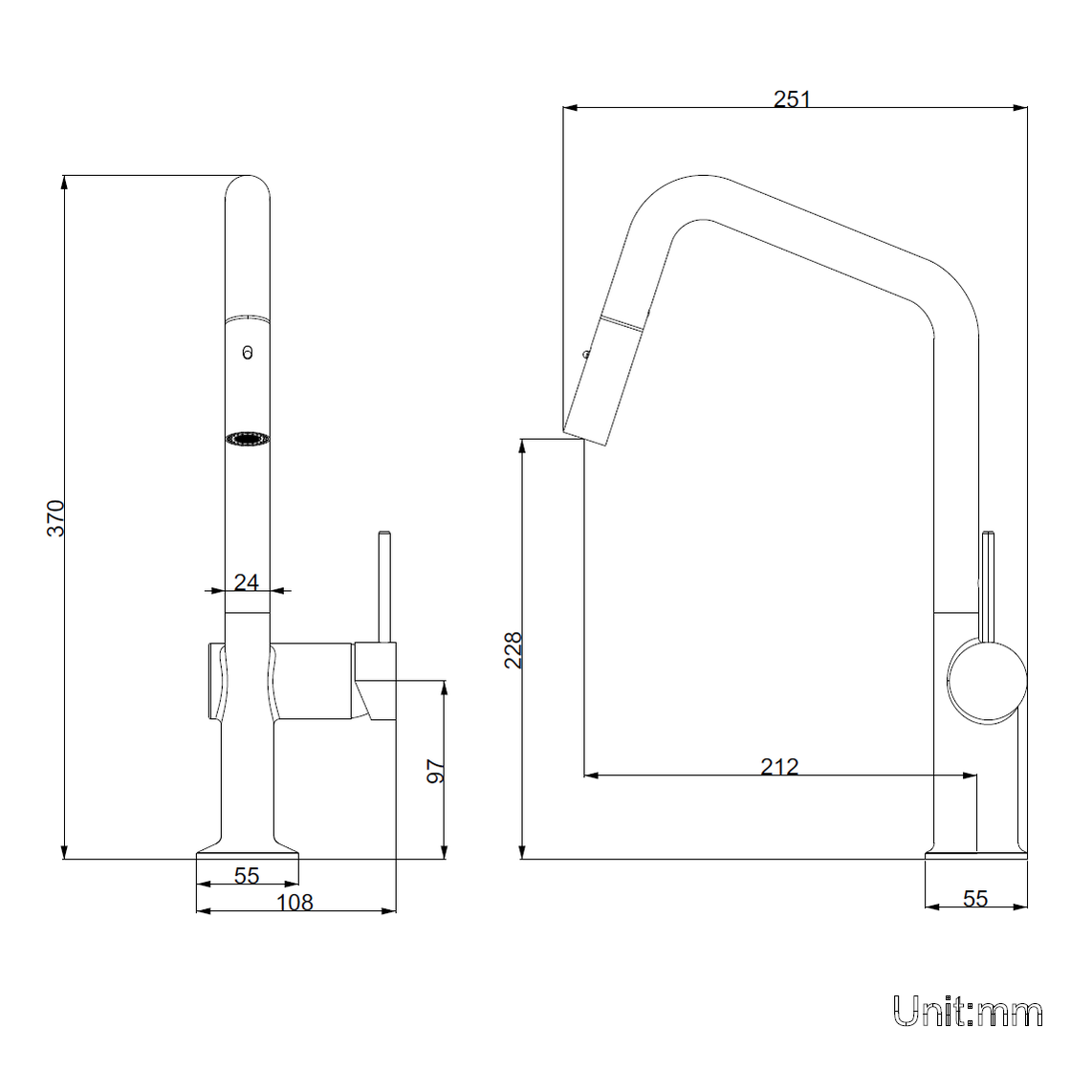 Navona Carysil Angle Pull Out Kitchen Mixer