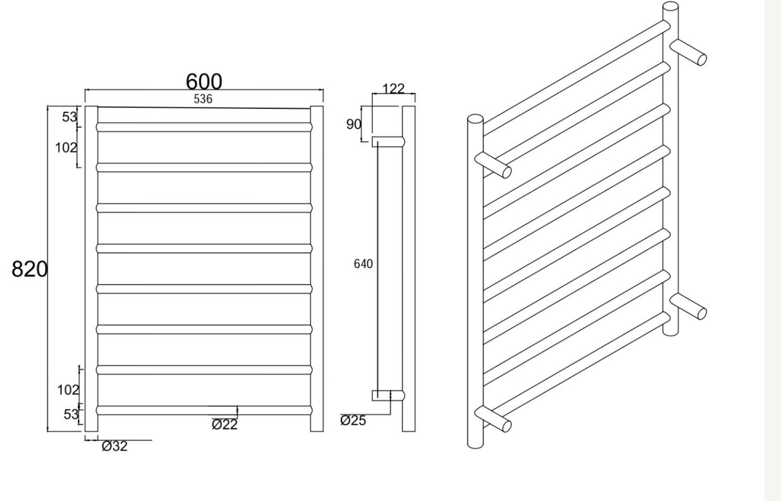Round Chrome Electric Heated Towel Rack 8 Bars