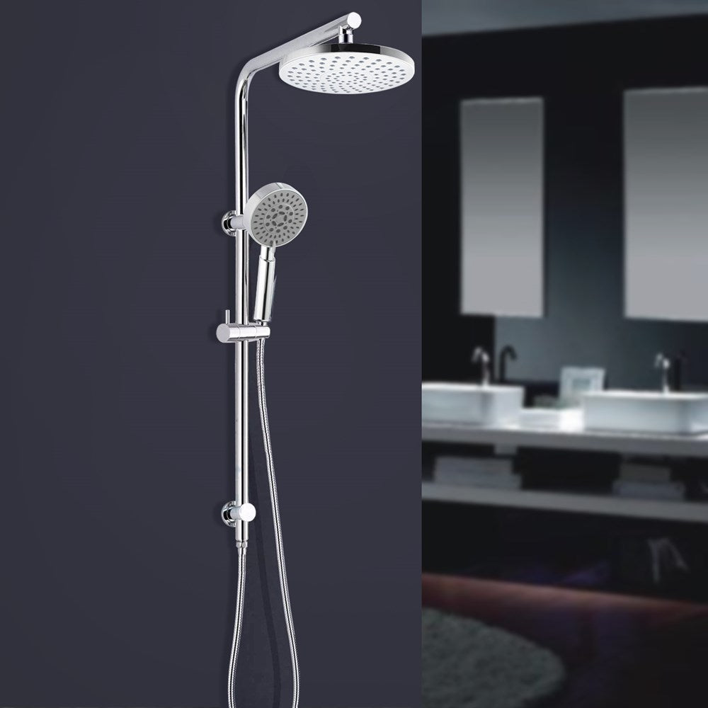 8 inch 200mm Right Angle Round Chrome Twin Shower Station Top Inlet with 3 Functions Handheld