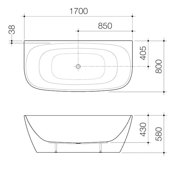 Caroma Contura® II 1700mm Back to Wall Freestanding Bath