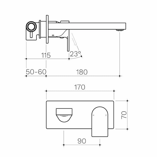 Clark Round Square Wall Basin/Bath Mixer 180mm - Lead Free