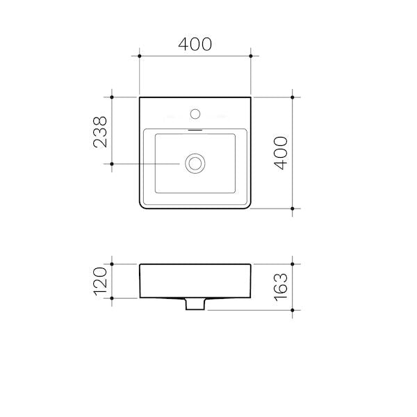 Clark Square Wall Basin 400mm (No Tap Hole)