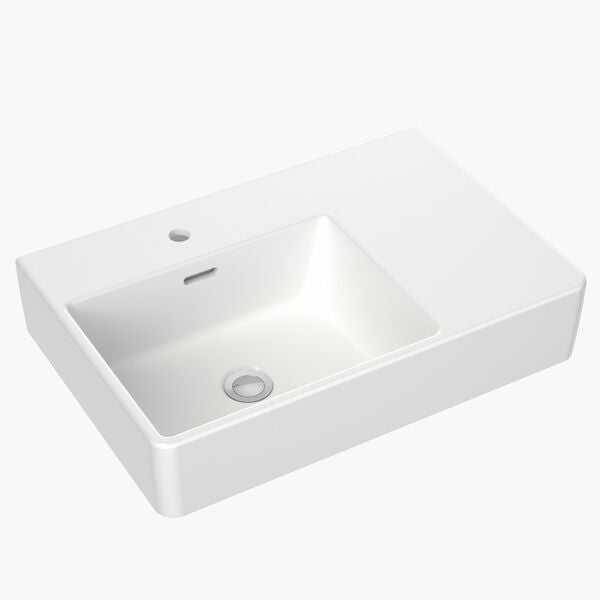 Clark Square Wall Basin Right Hand Shelf 600mm (No Tap Hole)