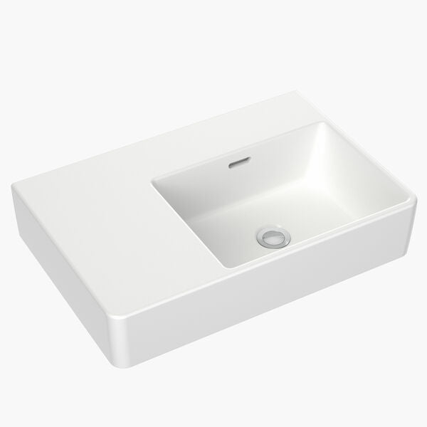 Clark Square Wall Basin Left Hand Shelf 600mm (No Tap Hole)