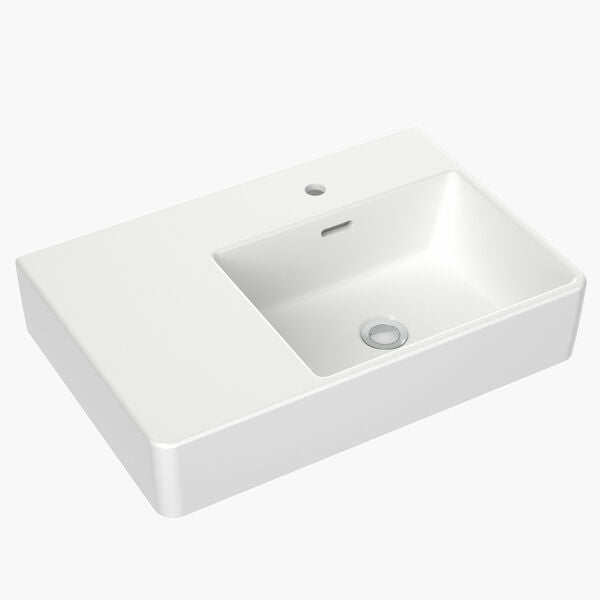Clark Square Wall Basin Left Hand Shelf 600mm (No Tap Hole)