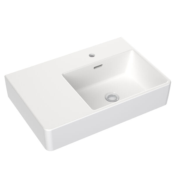 Clark Square Wall Basin Left Hand Shelf 600mm (No Tap Hole)
