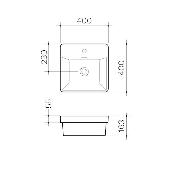 Clark Square Inset Basin with Tap Landing 400mm (1 Tap Hole)