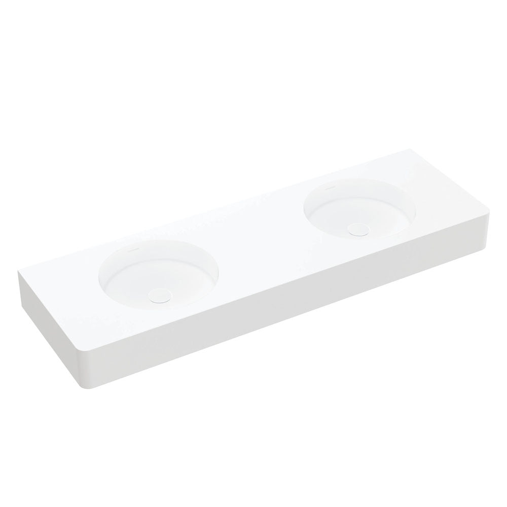 Fienza Encanto 1400 Solid Surface Wall Basin, Double Bowl, No Tap Hole