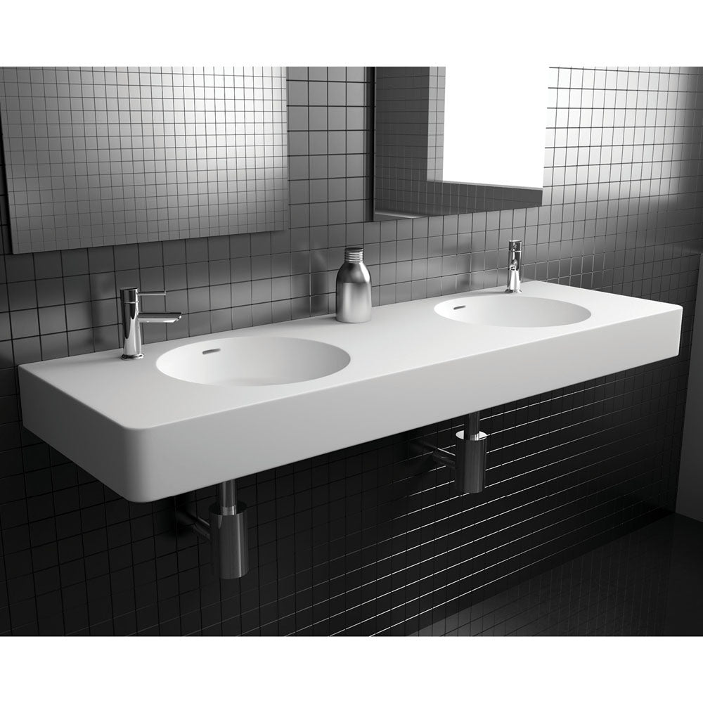 Fienza Encanto 1400 Solid Surface Wall Basin, Double Bowl, 2 Tap Holes