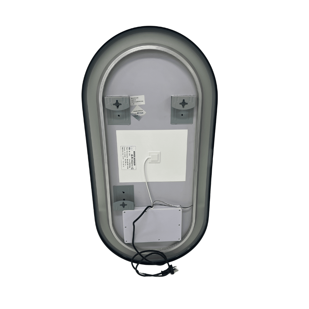 Black Oval LED Bathroom Mirror – Frosted Edge, Defogger, Dimmable (3 Sizes)