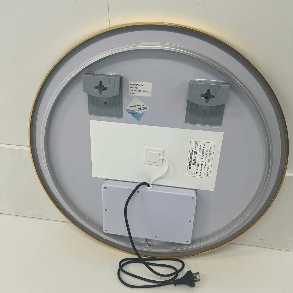 Round LED Mirror Black Framed Backlit Defogger Dimmable