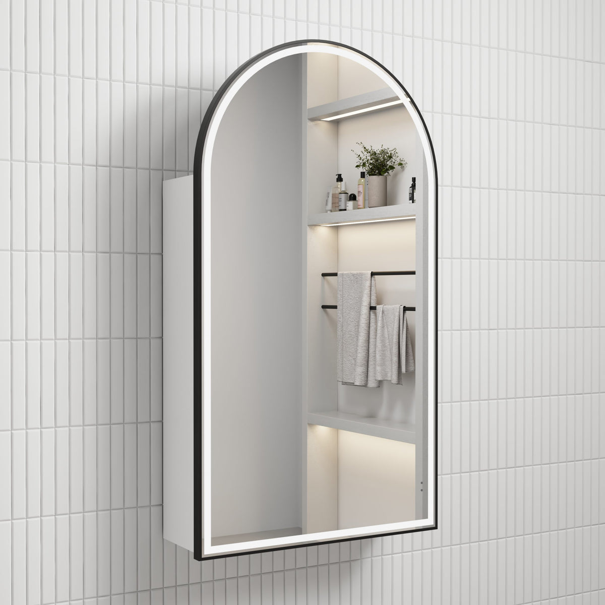 Aulic Canterbury Arch LED Shaving Cabinet Matte White Matte Black