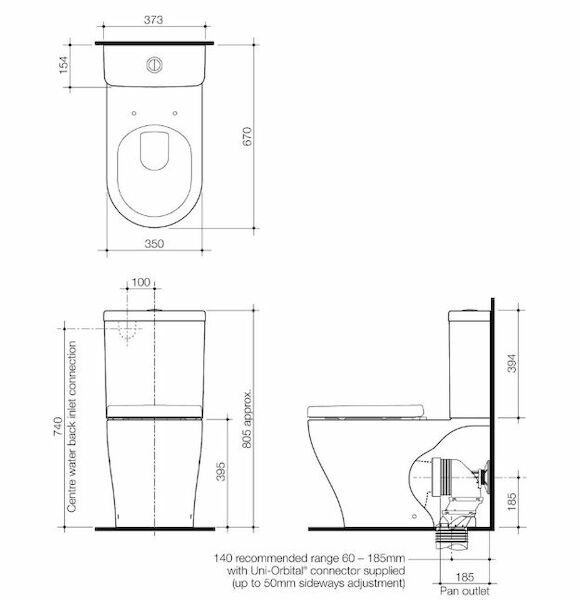 Caroma Luna® Wall Faced Toilet Suite - Bottom Inlet