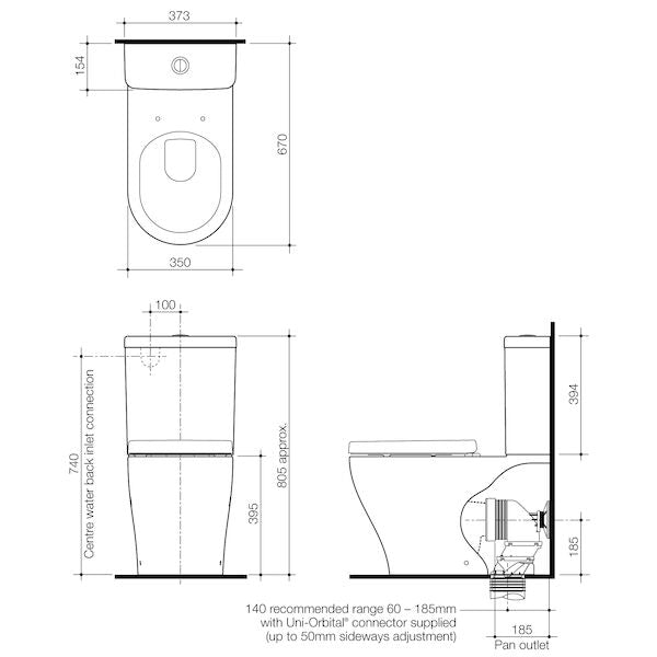 Caroma Luna® Wall Faced Toilet Suite - Bottom Inlet