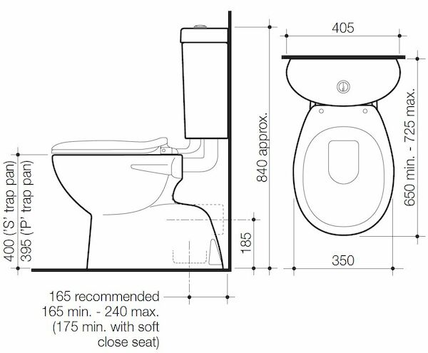 Caroma Profile 4 Trident Connector Bottom Inlet P Trap Suite - Soft Close Seat