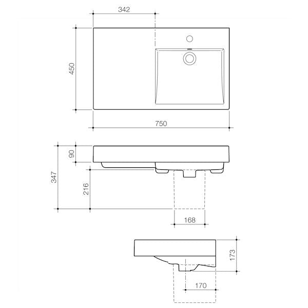 Caroma Liano Nexus 750 Wall Basin LHS