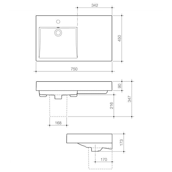 Caroma Liano Nexus 750 Wall Basin RHS