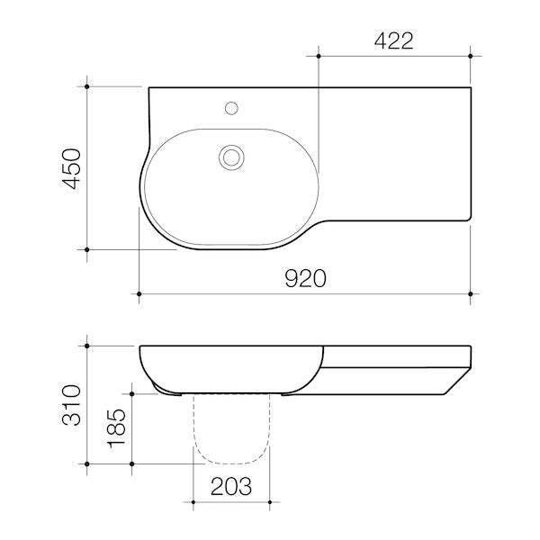 Caroma Opal® 920 RHS Wall Basin 1TH