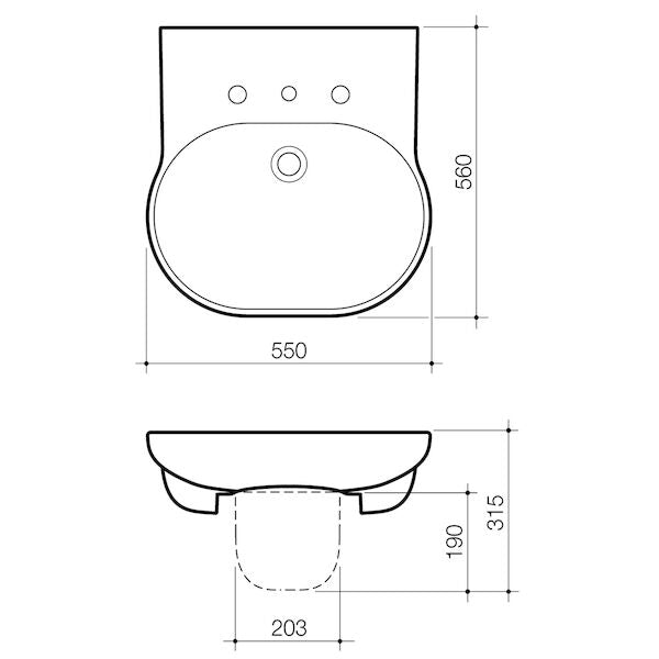 Caroma Opal® Sole 550 Wall Basin 1TH