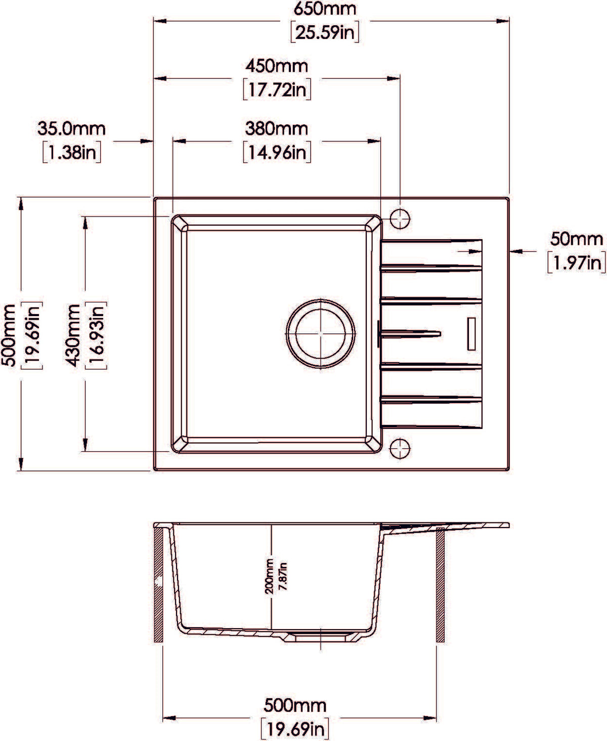 Carysil City Single Bowl with Drainer Granite Kitchen Sink | 650 X 500 X 200 MM