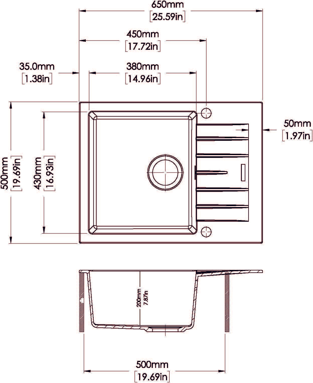 Carysil City Single Bowl with Drainer Granite Kitchen Sink | 650 X 500 X 200 MM