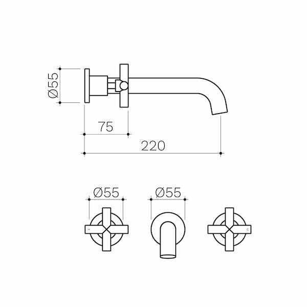 Clark Cross Wall Basin/Bath Set 220mm - Lead Free