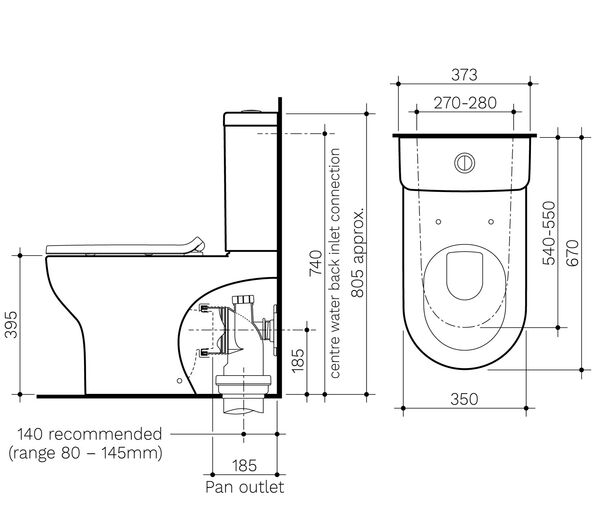 Clark Round Back To Wall Toilet Suite - Bottom Inlet (Slimline Seat)