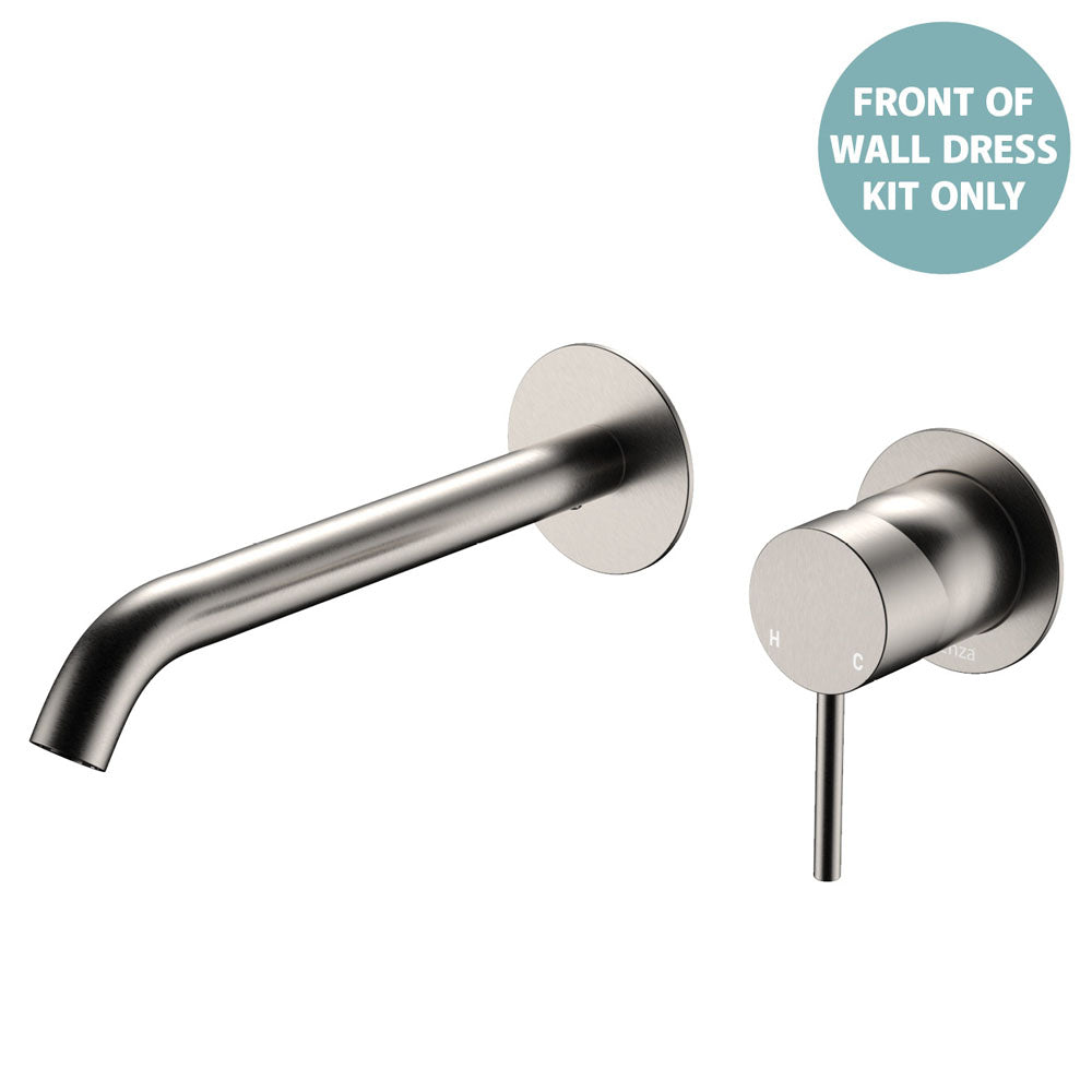 Kaya Basin/Bath Wall Mixer Dress Kit, Round Plates, 200mm Outlet - Brushed Nickel