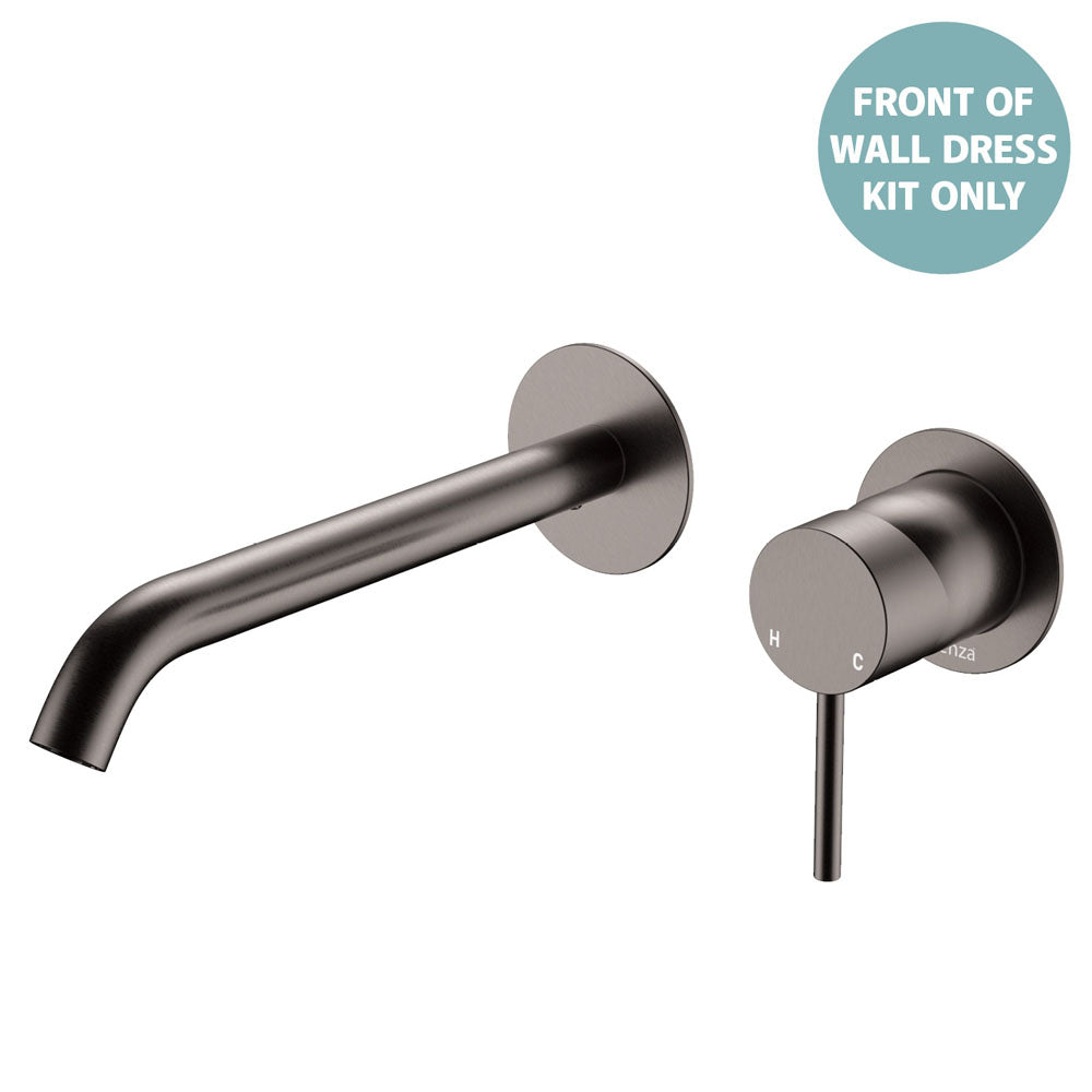 Kaya Basin/Bath Wall Mixer Dress Kit, Round Plates, 200mm Outlet - Gun Metal