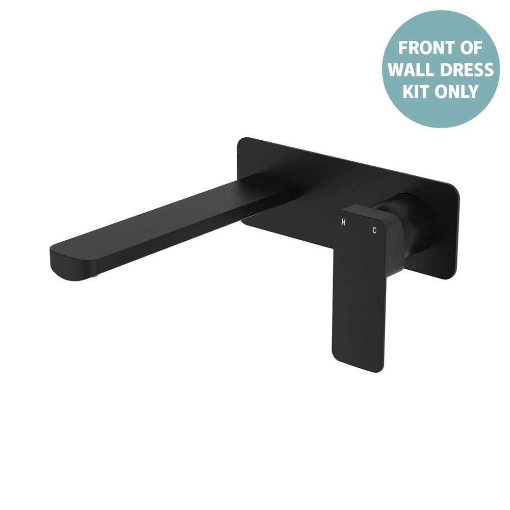 Tono Wall Basin/Bath Mixer Set Dress Kit, Rectangular Plate, 200mm Outlet - Matte Black
