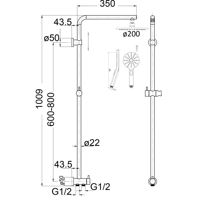 Bella Vista Mica Dual Shower Rail - RetroFit