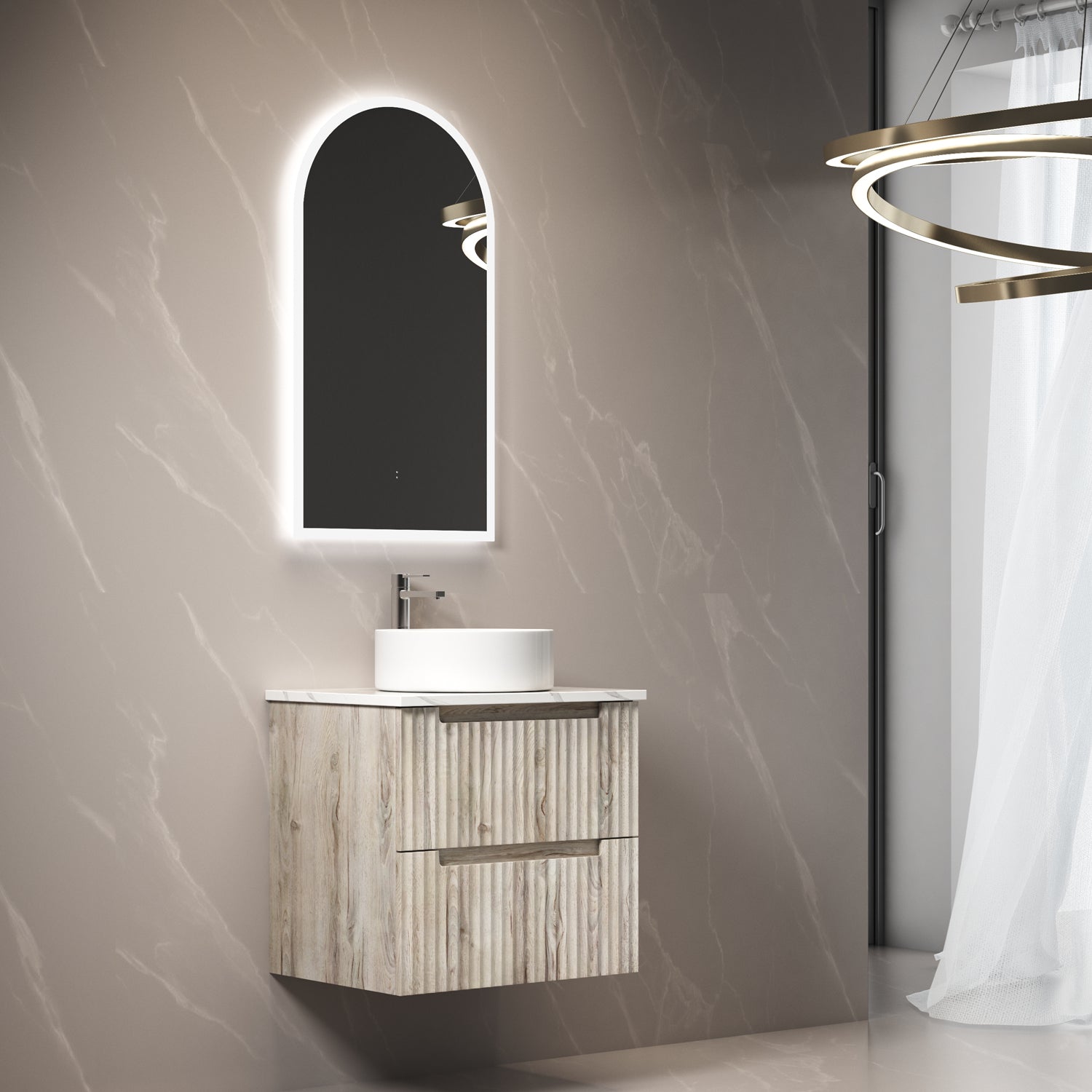 Aulic Tuscana Wall Hung Vanity 900mm in Tuscana, styled bathroom